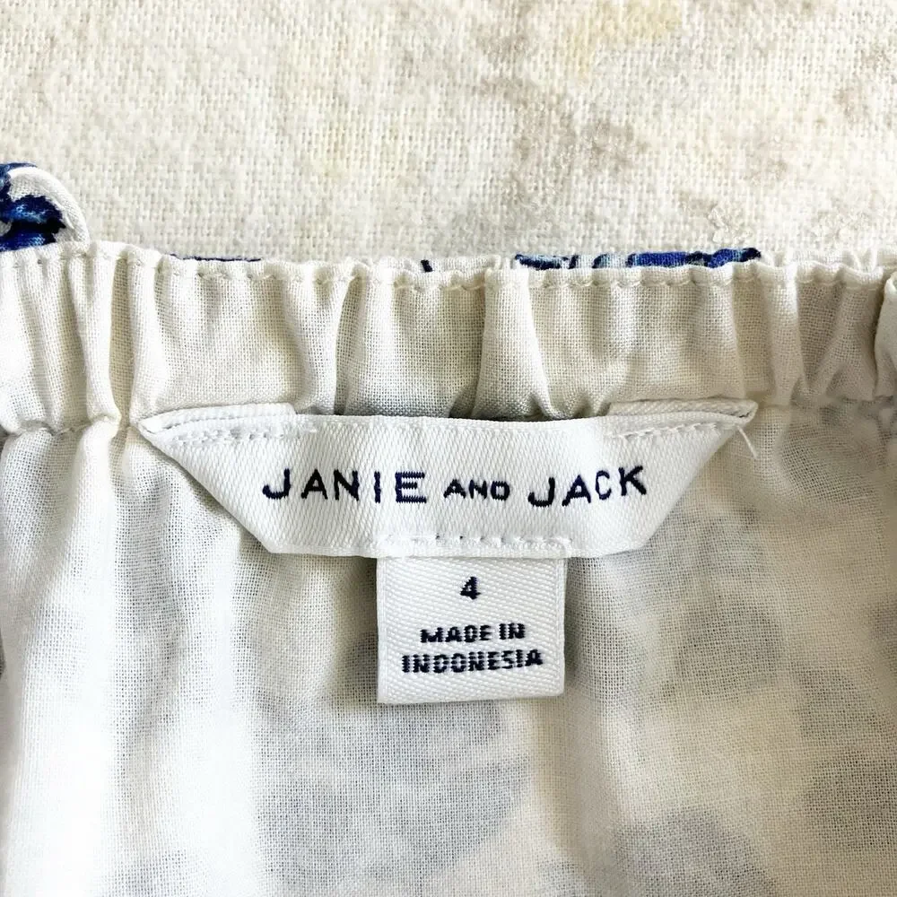Janie and Jack 4 Top Floral Print Blue White Sleeveless Lined Spaghetti Strap